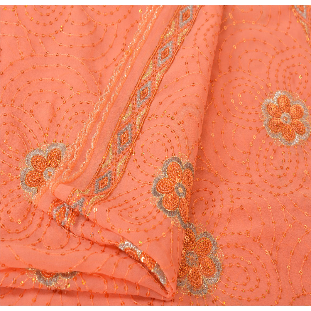 Sanskriti Vintage Dupatta Long Stole Georgette Peach Embroidered Sequins Veil