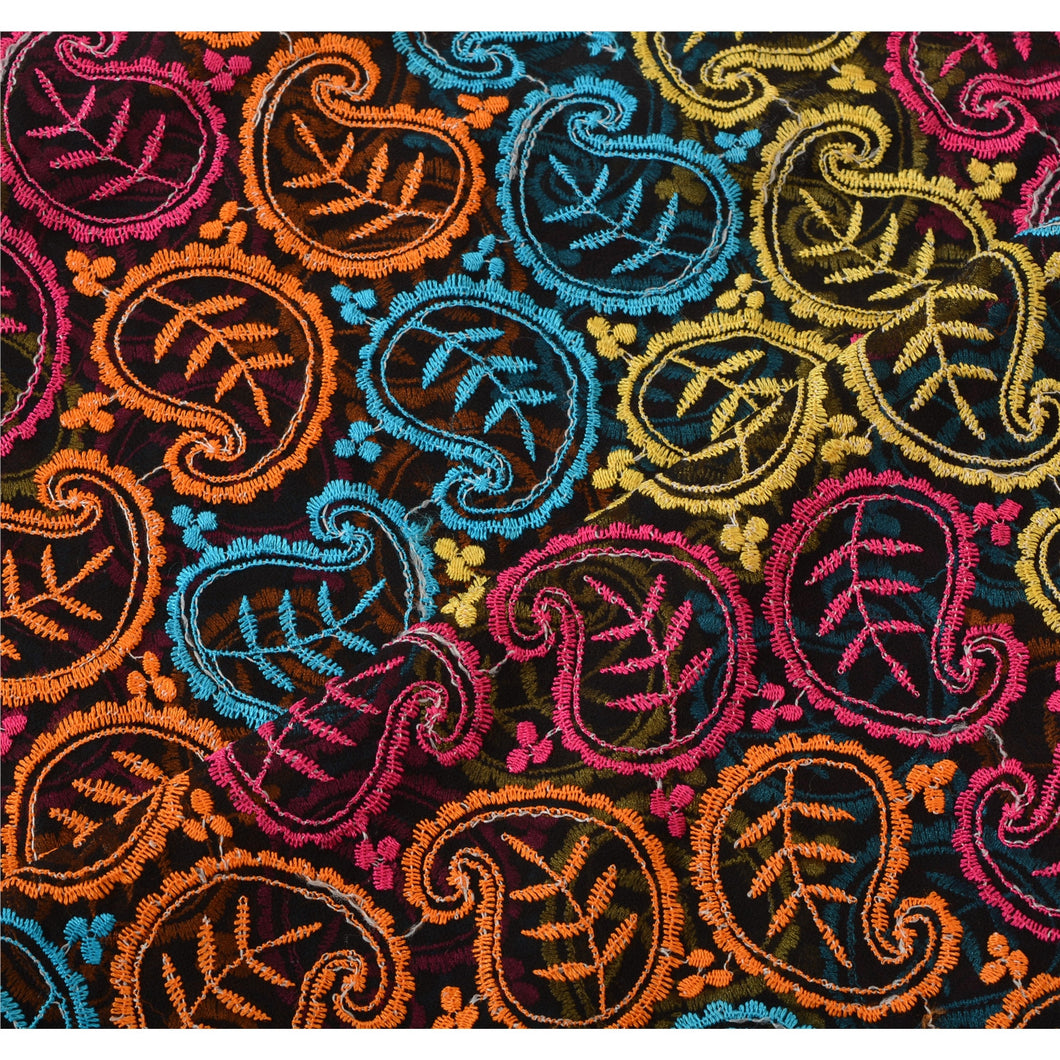 Sanskriti Vintage Dupatta Long Stole Georgette Orange Scarves Embroidered Veil