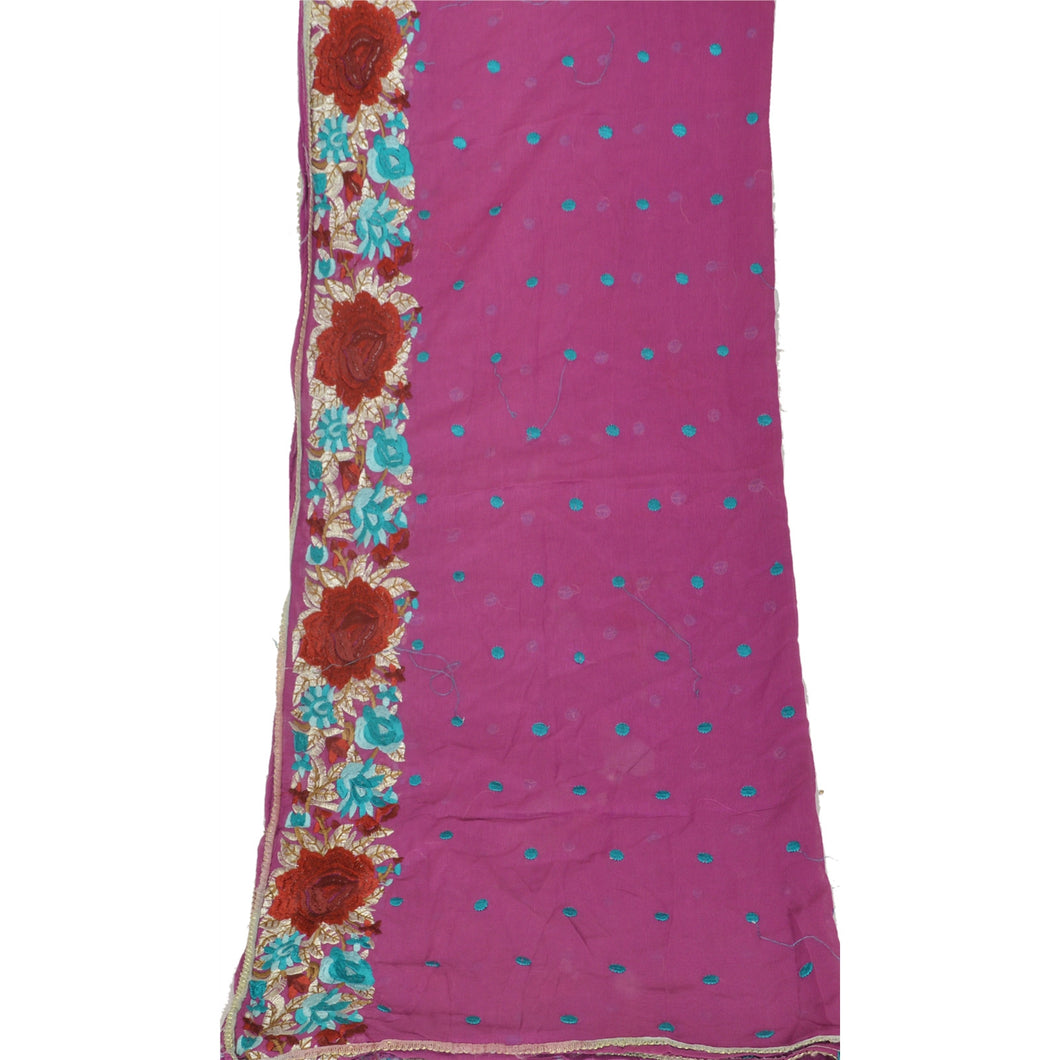 Vintage Dupatta Long Stole Chiffon Silk Purple Hijab Embroidered Wrap Scarves