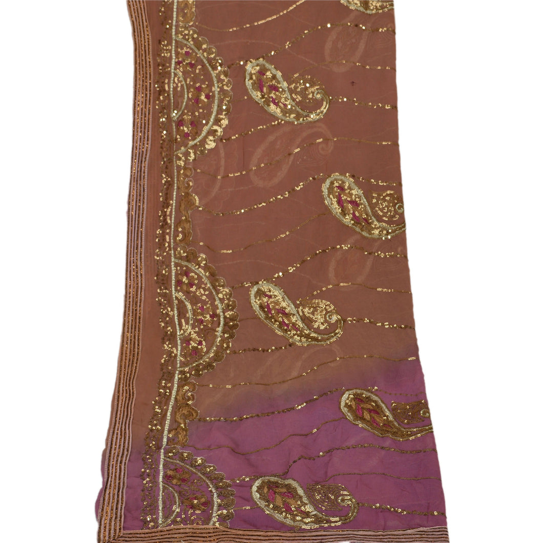 Sanskriti Vintage Dupatta Long Stole Georgette Purple Embroidered Sequins Veil