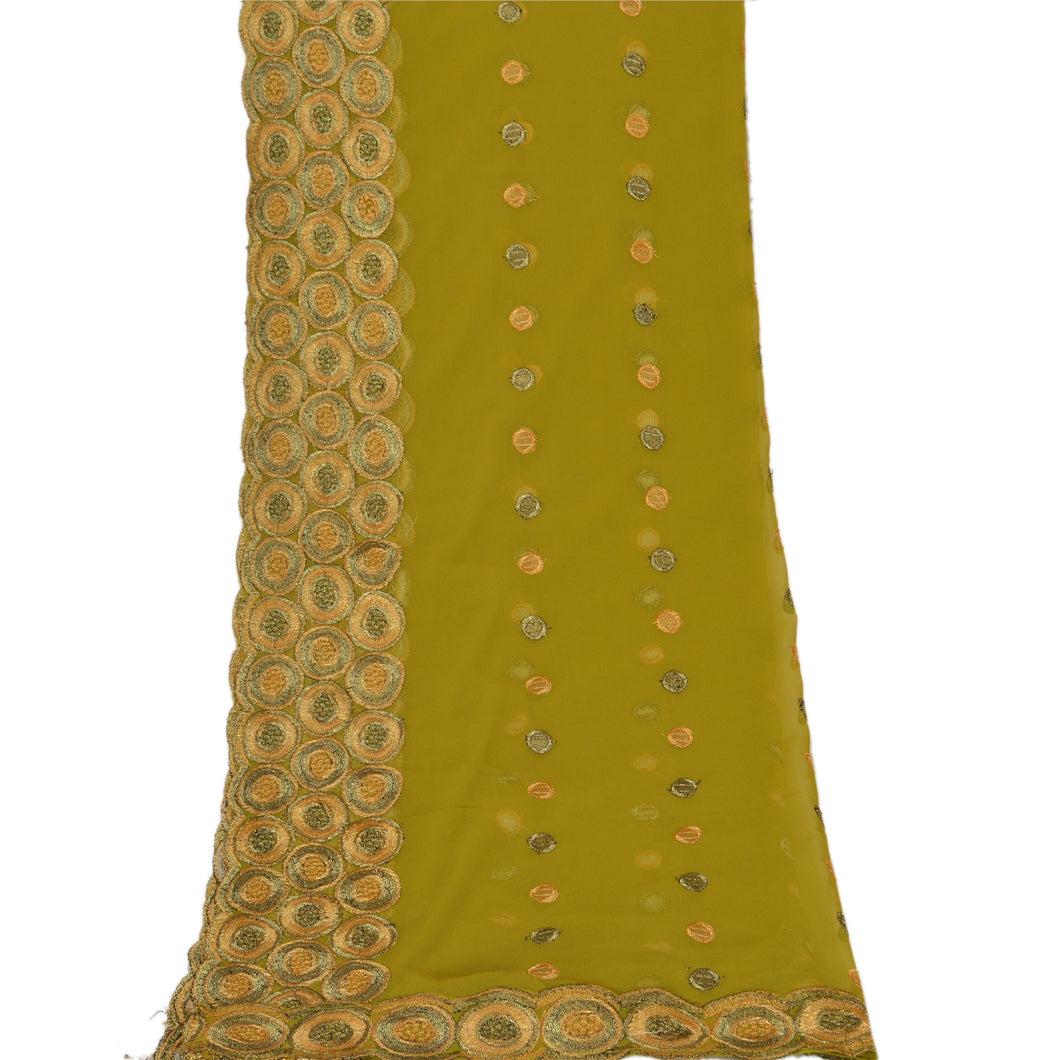 Sanskriti Vintage Dupatta Long Stole Georgette Green Scarves Embroidered Shawl