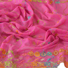 Load image into Gallery viewer, Sanskriti Vintage Dupatta Long Stole Georgette Pink Embroidered Wrap Scarves
