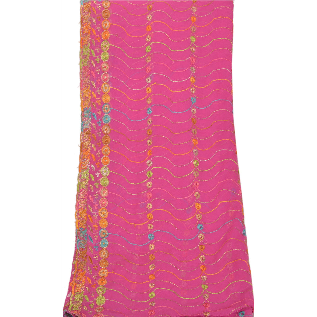 Sanskriti Vintage Dupatta Long Stole Georgette Pink Embroidered Wrap Scarves