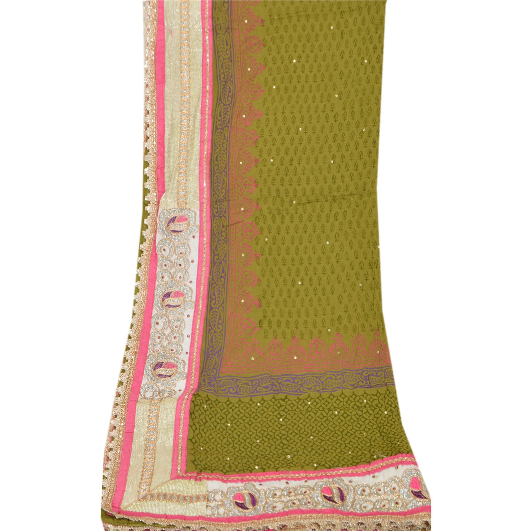 Sanskriti Vintage Dupatta Long Stole Georgette Green Hand Beaded Wrap Scarves