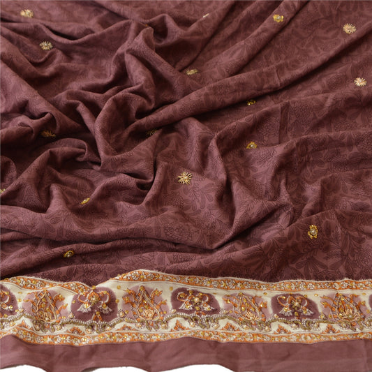 Sanskriti Vintage Dupatta Long Stole Art Silk Purple Hijab Hand Beaded Shawl