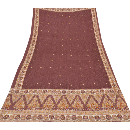 Sanskriti Vintage Dupatta Long Stole Art Silk Purple Hijab Hand Beaded Shawl