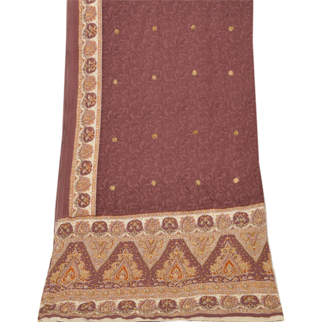 Sanskriti Vintage Dupatta Long Stole Art Silk Purple Hijab Hand Beaded Shawl