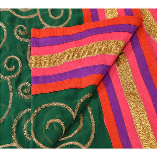 Sanskriti Vintage Dupatta Lang Stol Kunstsilke Grønt Sjal Broderet Tørklæder