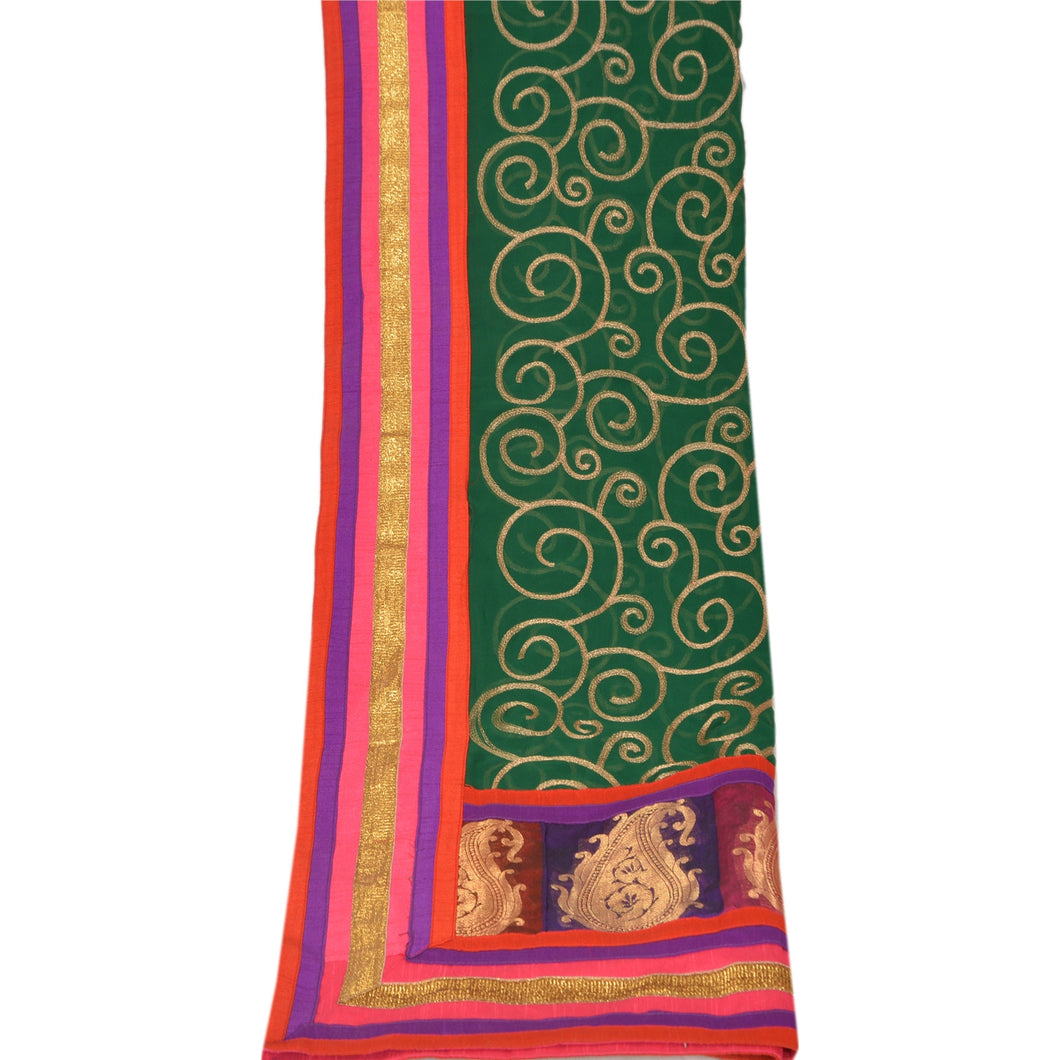 Sanskriti Vintage Dupatta Long Stole Art Silk Green Shawl Embroidered Scarves