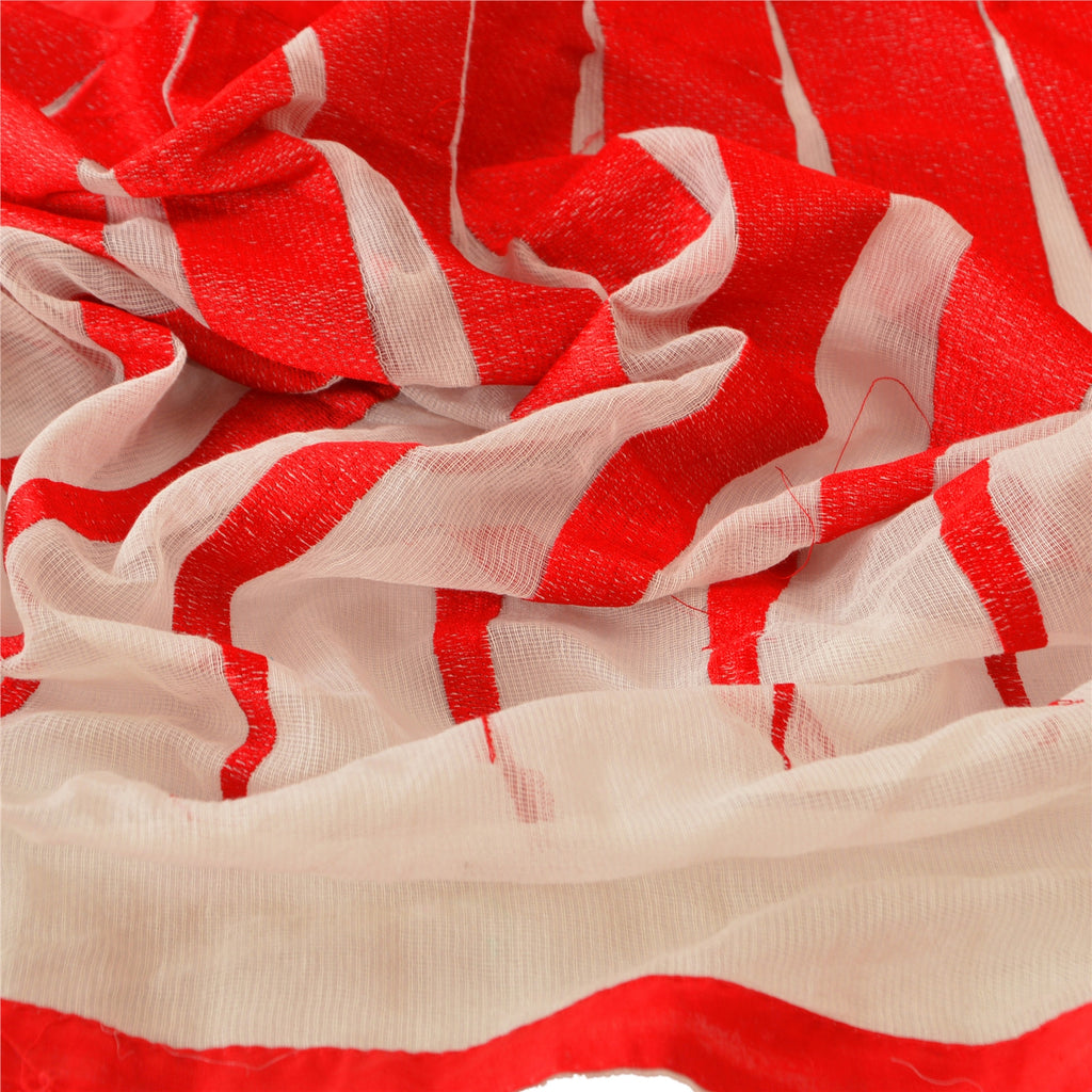 Sanskriti Vintage Dupatta Long Stole Cotton Cream Shawl Embroidered Wrap Hijab