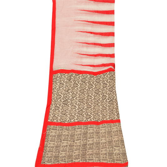 Sanskriti Vintage Dupatta Long Stole Cotton Cream Shawl Embroidered Wrap Hijab