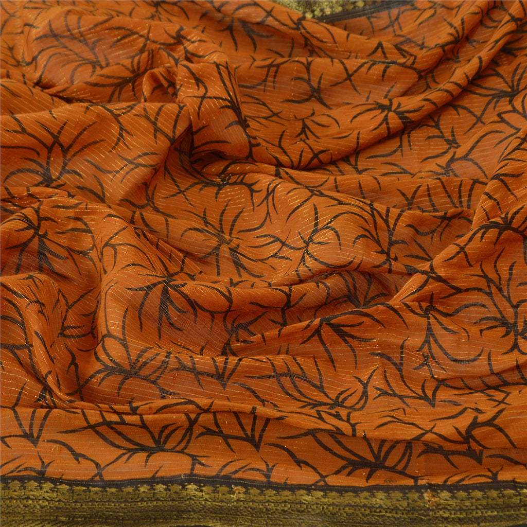 Sanskriti Vintage Dupatta Long Stole Cotton Orange Shawl Printed Wrap Scarves