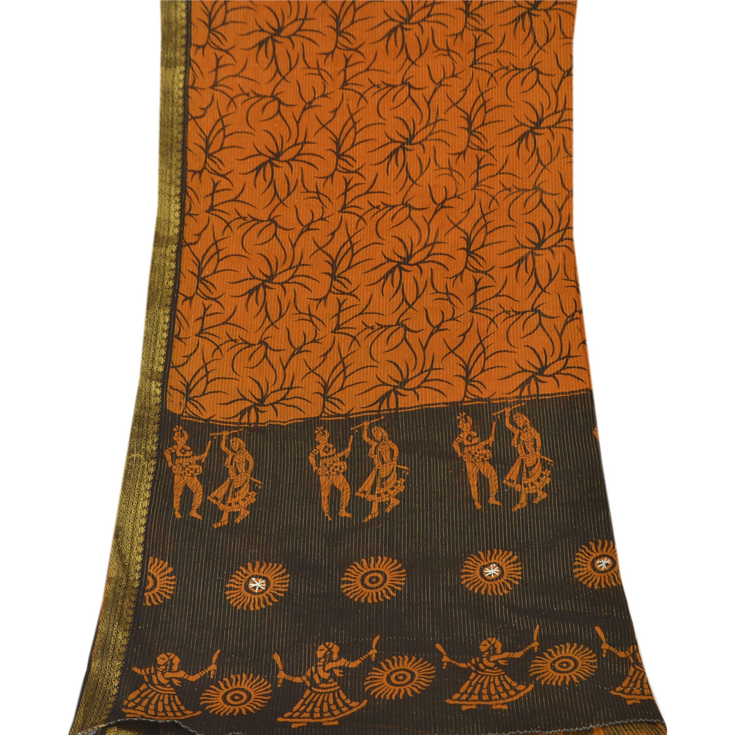 Sanskriti Vintage Dupatta Long Stole Cotton Orange Shawl Printed Wrap Scarves