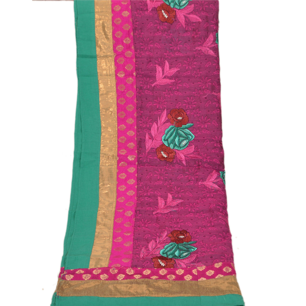 Sanskriti Vintage Dupatta Long Stole Art Silk Pink Shawl Embroidered Scarves