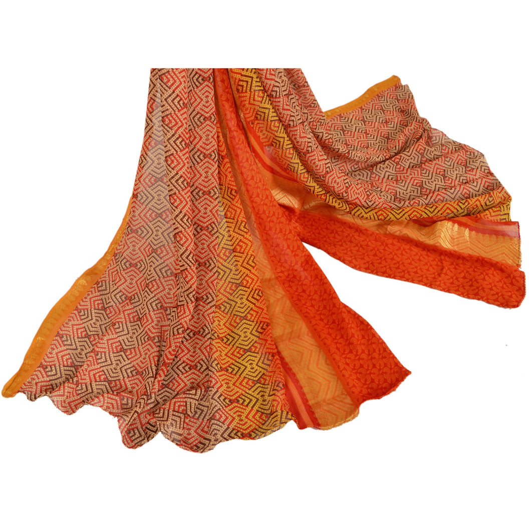Sansriti Dupatta Vintage Long Stole 100% Pure Georgette Silk Orange Printed Veil