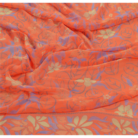 Sanskriti Vintage Dupatta Long Stole Georgette Orange Hijab Printed Wrap Veil