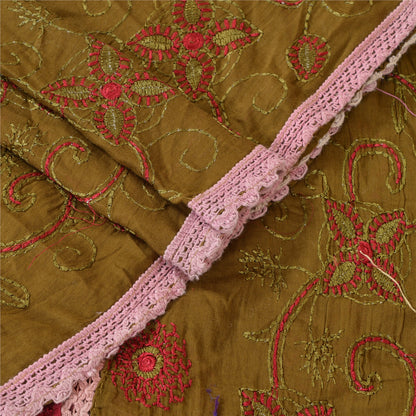 Sanskriti Vintage Dupatta Long Stole Cotton Green Shawl Hand Beaded Scarves