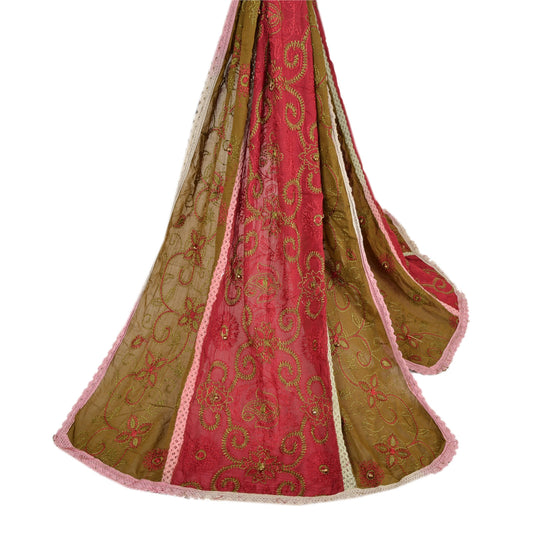 Sanskriti Vintage Dupatta Long Stole Cotton Green Shawl Hand Beaded Scarves