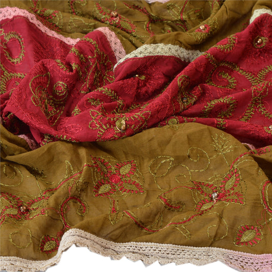 Sanskriti Vintage Dupatta Long Stole Cotton Green Shawl Hand Beaded Scarves