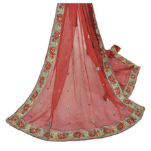 Load image into Gallery viewer, Sanskriti Vintage Dupatta Long Stole Georgette Dark Red Shawl Hand Beaded Veil
