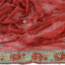 Load image into Gallery viewer, Sanskriti Vintage Dupatta Long Stole Georgette Dark Red Shawl Hand Beaded Veil
