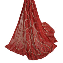 Load image into Gallery viewer, Sanskriti Vintage Dupatta Long Stole Georgette Dark Red Hand Beaded Scarves
