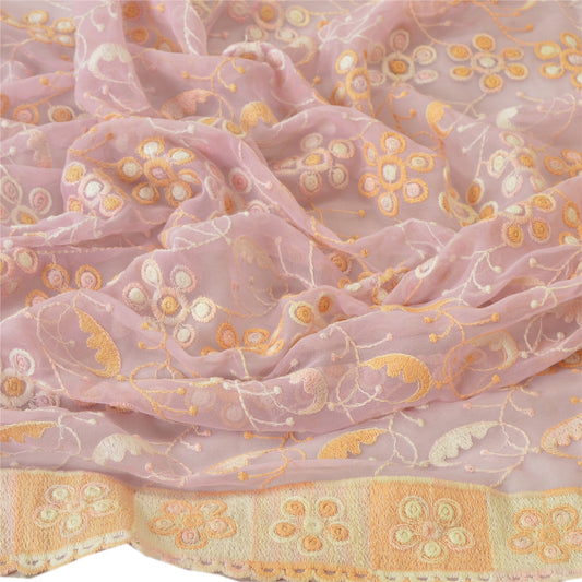 Sanskriti Vintage Dupatta Long Stole Georgette Pink Hijab Embroidered Wrap Scarves