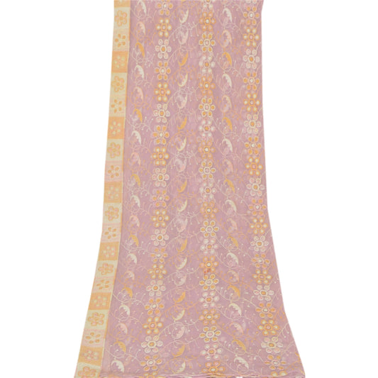 Sanskriti Vintage Dupatta Long Stole Georgette Pink Hijab Embroidered Wrap Scarves