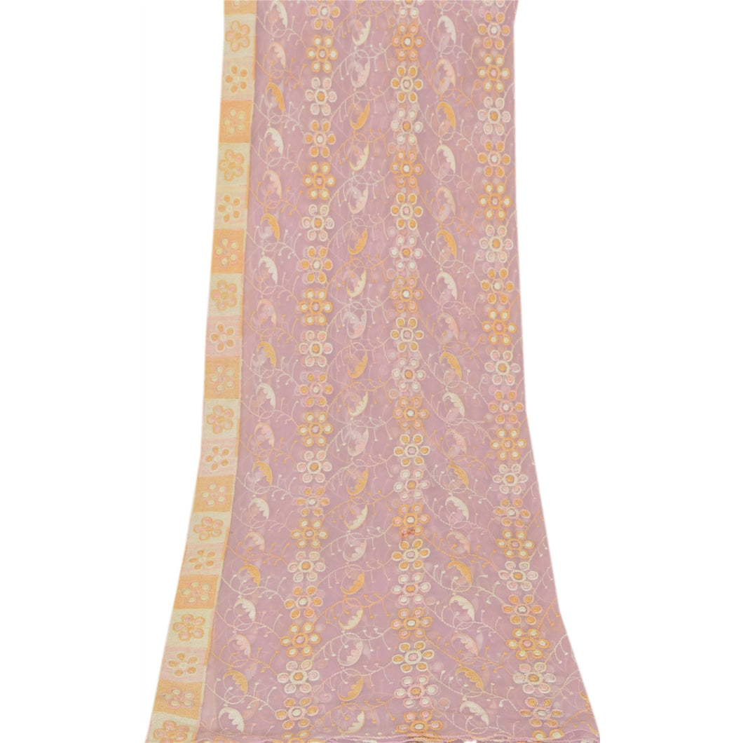 Vintage Dupatta Long Stole Georgette Pink Hijab Embroidered Wrap Scarves
