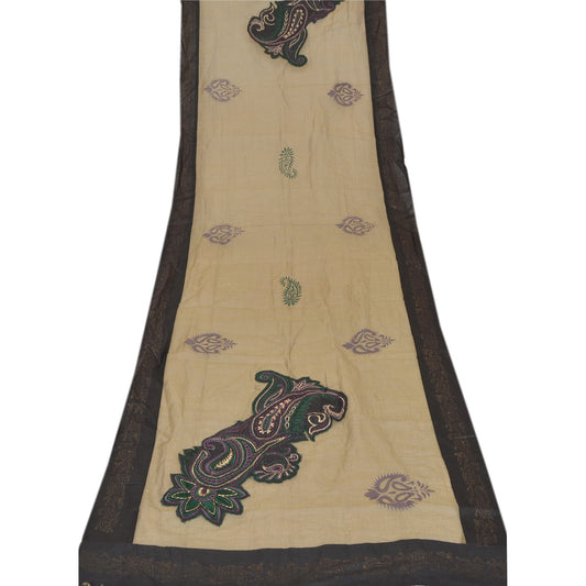 Sanskriti Vintage Dupatta Long Stole Cotton Cream Shawl Embroidered Painted Veil