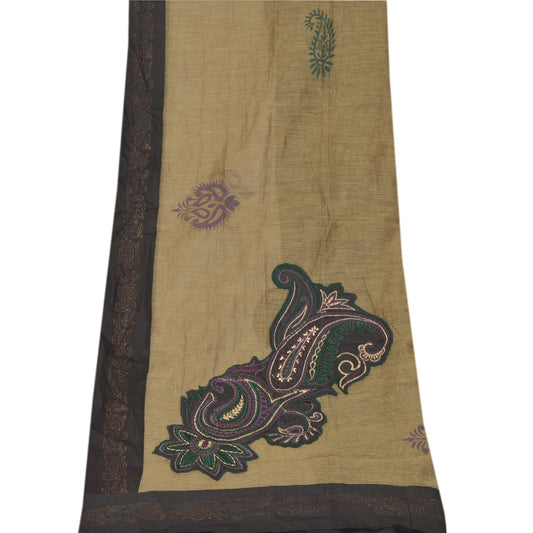 Sanskriti Vintage Dupatta Long Stole Cotton Cream Shawl Embroidered Painted Veil