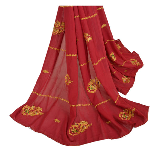 Sanskriti Vintage Dupatta Long Stole Georgette Pink Scarves Hand Beaded Veil