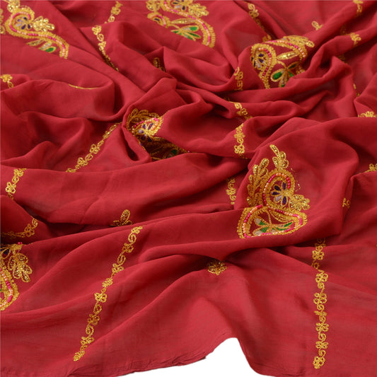 Sanskriti Vintage Dupatta Long Stole Georgette Pink Scarves Hand Beaded Veil