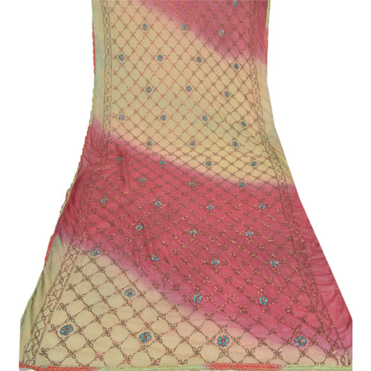 Санскрити Винтаж Дупатта Длинный палантин из шифона, шелка, розового цвета с вышивкой