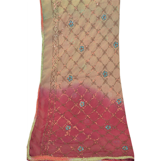 Sanskriti Vintage Dupatta Long Stole Chiffon Silk Pink Embroidered Wrap Shawl