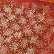 Load image into Gallery viewer, Sanskriti Vintage Dupatta Long Stole Net Mesh Dark Red Veil Hand Beaded Scarves
