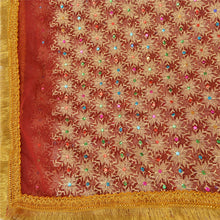 Load image into Gallery viewer, Sanskriti Vintage Dupatta Long Stole Net Mesh Dark Red Veil Hand Beaded Scarves
