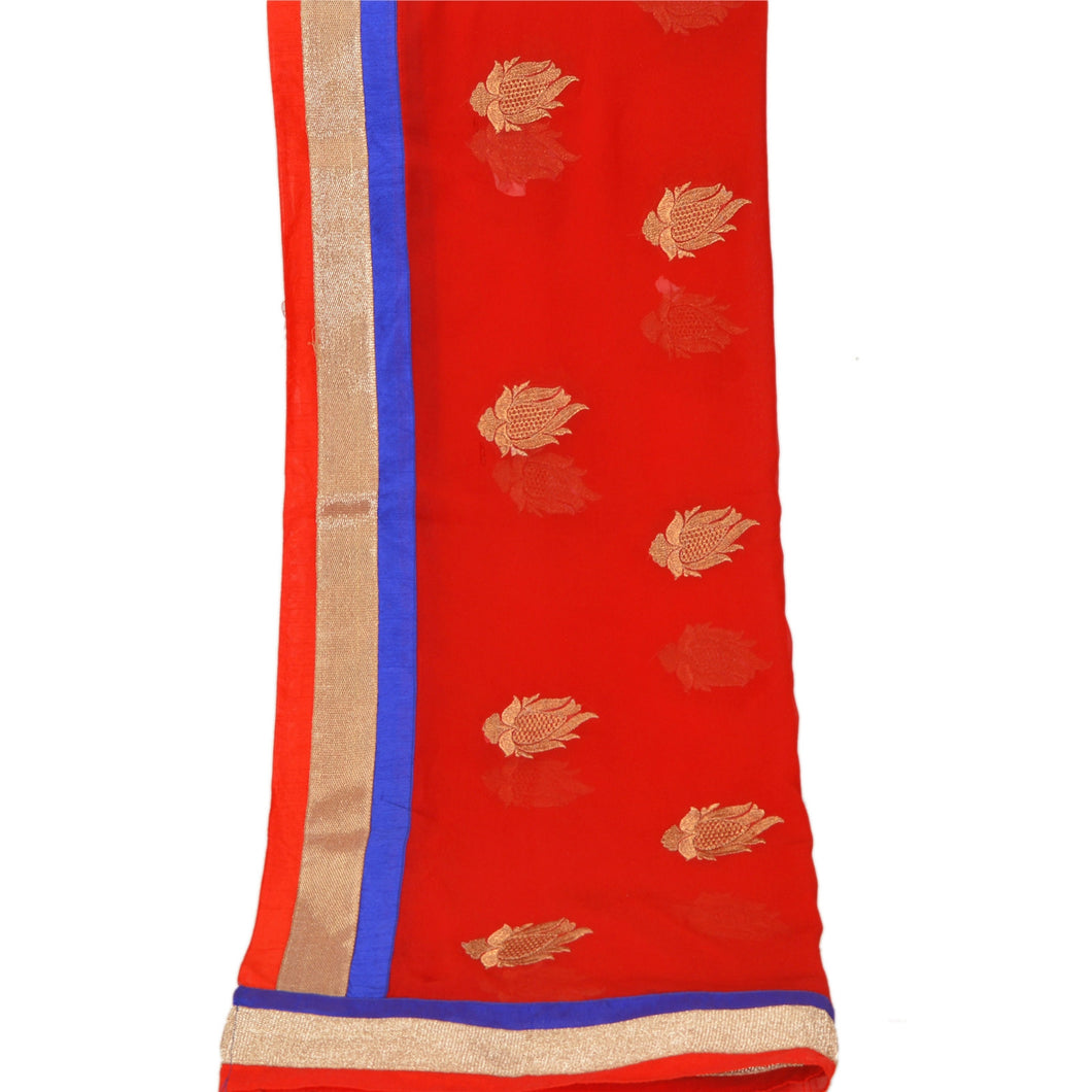 Sanskriti Vintage Dupatta Long Stole Georgette Red Shawl Embroidered Scarves