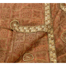 Load image into Gallery viewer, Sanskriti Vintage Dupatta Long Stole Organza Brown Hand Beaded Wrap Shawl
