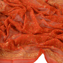 Load image into Gallery viewer, Vintage Dupatta Long Stole Georgette Orange Hand Embroidered Kantha Wrap Scarves
