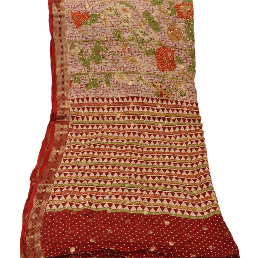 Sanskriti Vintage Dupatta Long Stole Cotton Cream Shawl Hand Embroidered Kantha Scarves
