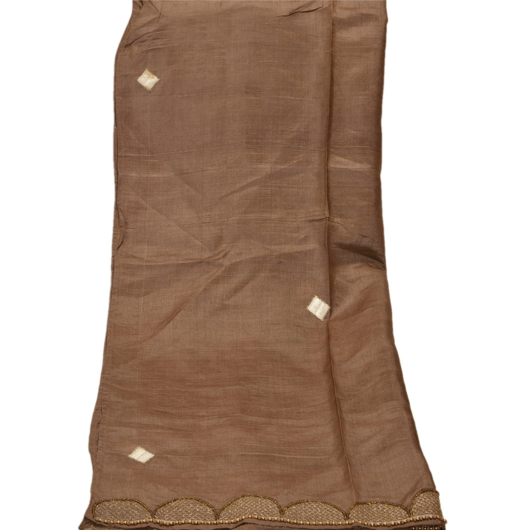 Sanskriti Vintage Dupatta Long Stole 100% Pure Silk Brown Hand Beaded Scarves