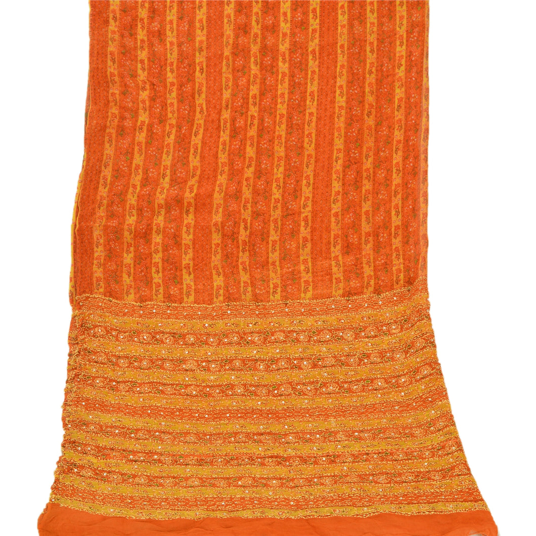 Vintage Dupatta Long Stole Georgette Orange Shawl Hand Embroidered Kantha Hijab