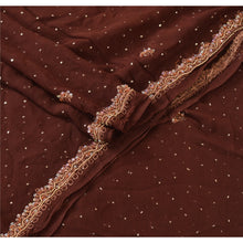 Load image into Gallery viewer, Sanskriti Vintage Dupatta Long Stole Georgette Brown Hand Beaded Wrap Scarves
