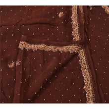 Load image into Gallery viewer, Sanskriti Vintage Dupatta Long Stole Georgette Brown Hand Beaded Wrap Scarves
