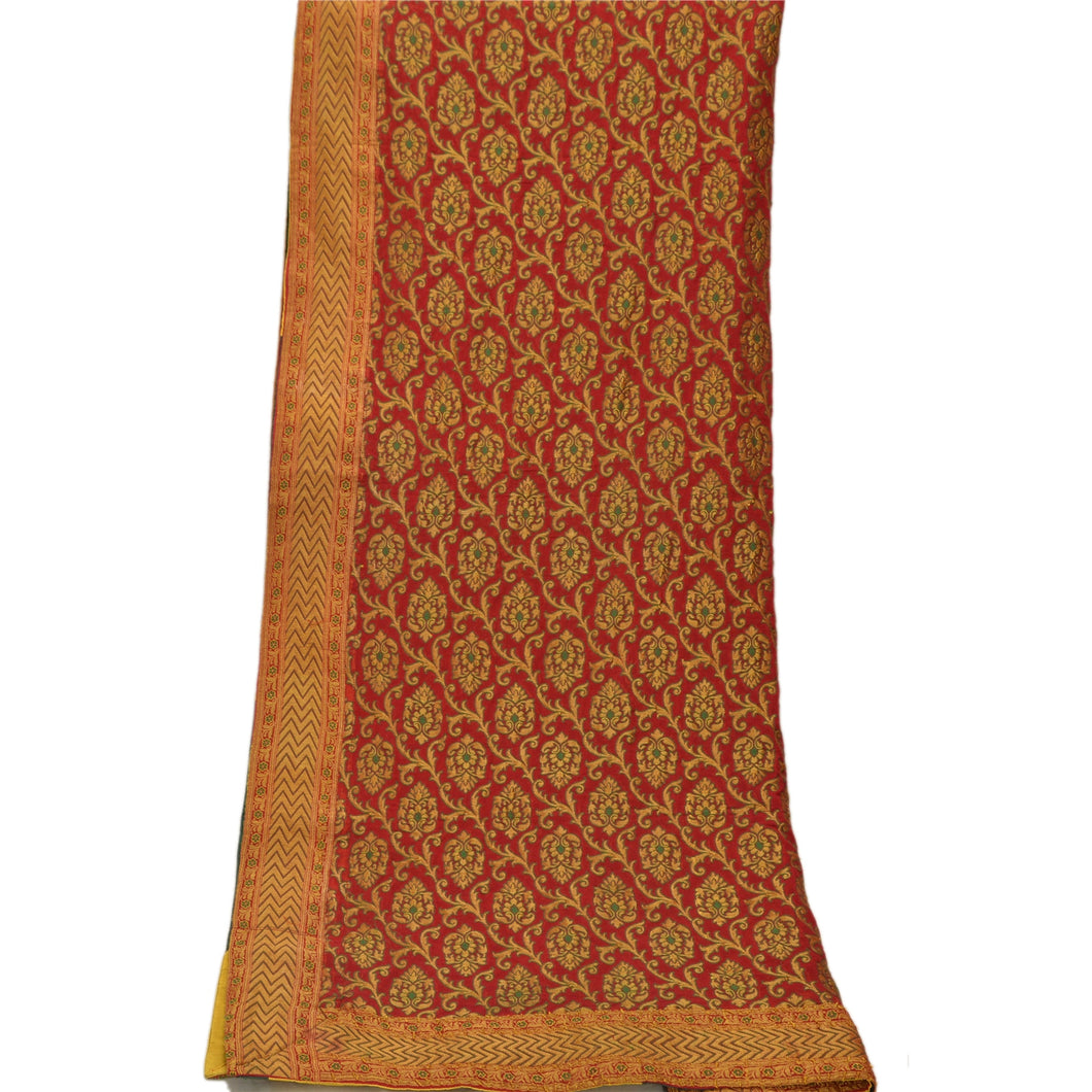 Sanskriti Vintage Dupatta Long Stole Georgette Dark Red Scarves Woven Wrap Veil
