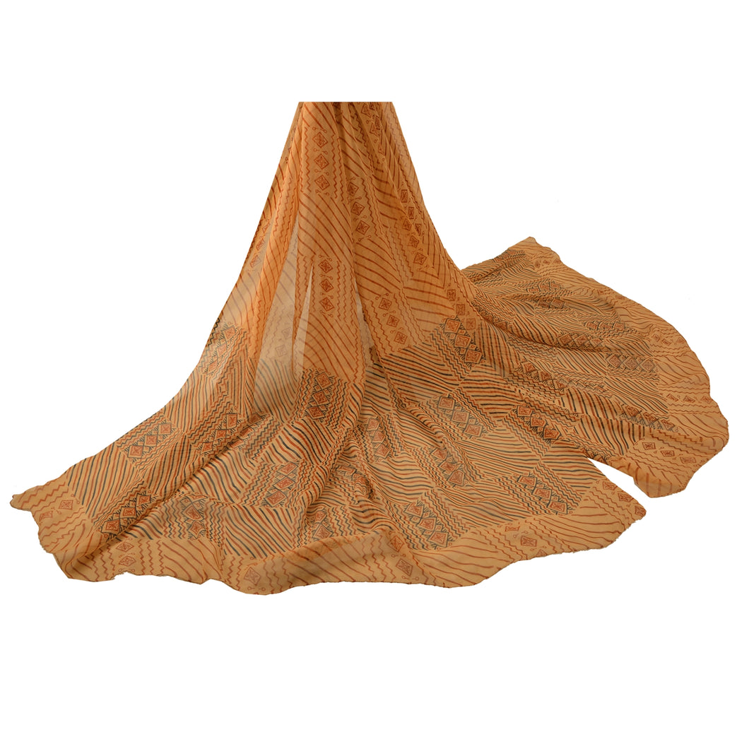 Sanskriti Vintage Dupatta Long Stole Georgette Cream Shawl Printed Wrap Scarves