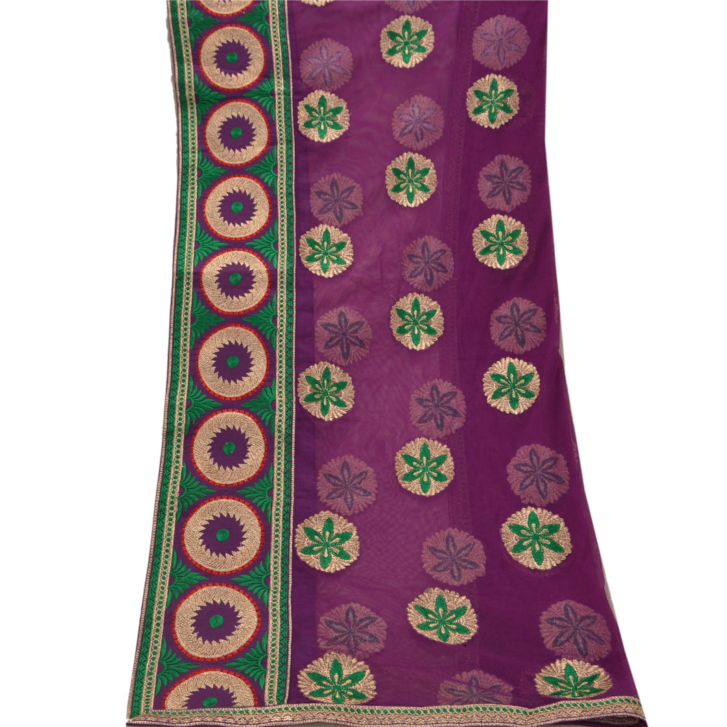 Sanskriti Vintage Dupatta Long Stole Net Mesh Purple Veil Embroidered Scarves