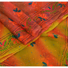 Load image into Gallery viewer, Vintage Dupatta Long Stole OOAK Green Hijab Hand Embroidered Phulkari Wrap Shawl
