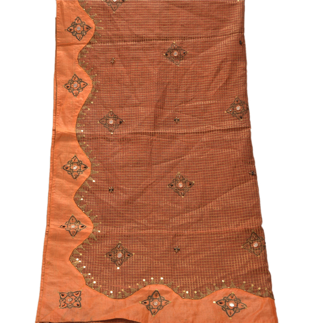 Sanskriti Vintage Dupatta Long Stole Cotton Brown Veil Hand Beaded Woven Scarves